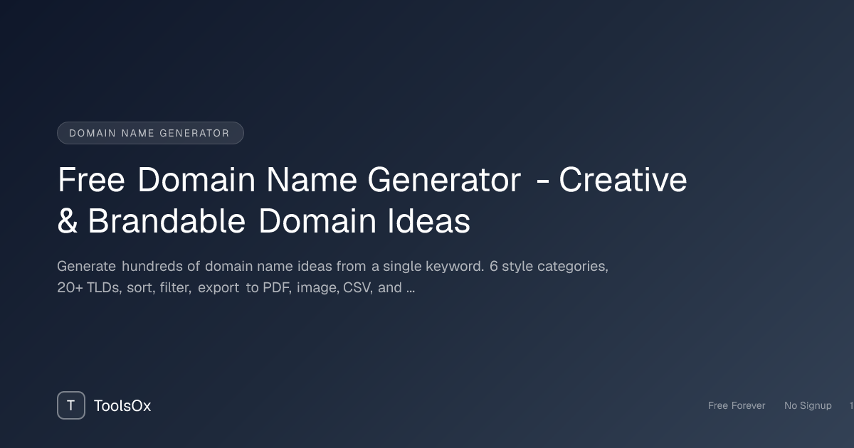 Domain Name Generator - Creative & Brandable Domain Ideas Free - ToolsOx