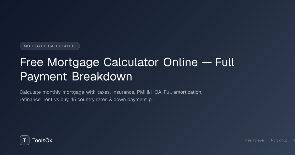 Mortgage Calculator — Monthly Payment, Amortization, Refinance & Rent vs Buy - ToolsOx